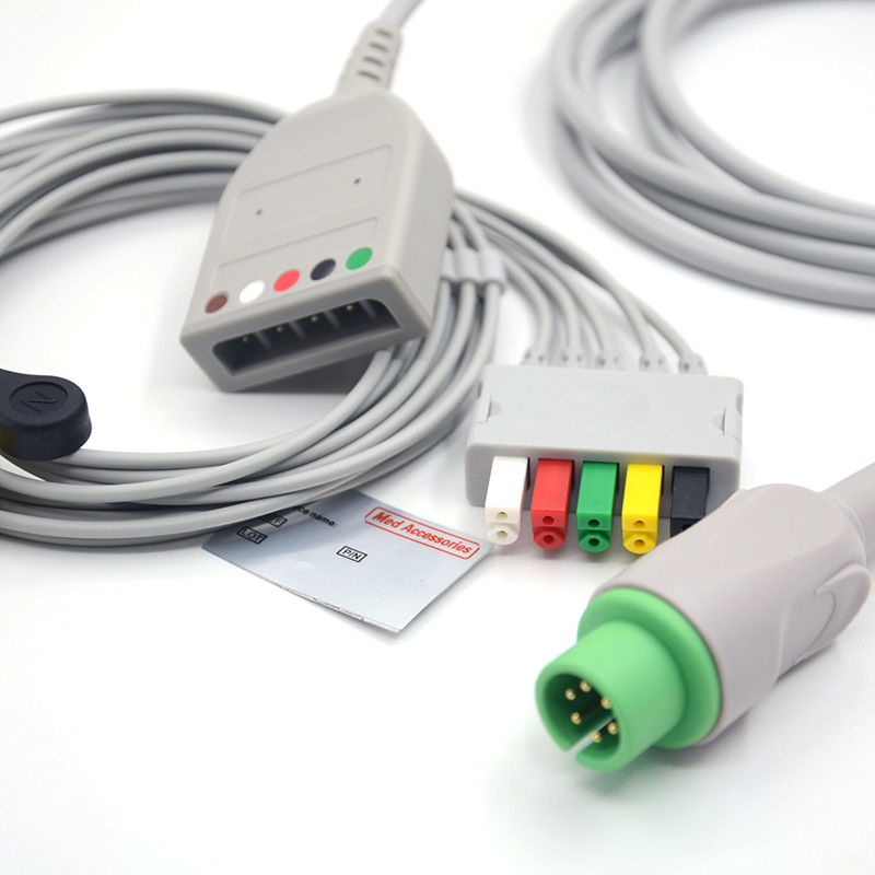 Χωρισμένο 6Pin 5 Leads ΗΚΓ Monitor Καλώδιο Γκρίζο Χρώμα Λατέξ Χωρίς Πολυλειτουργία