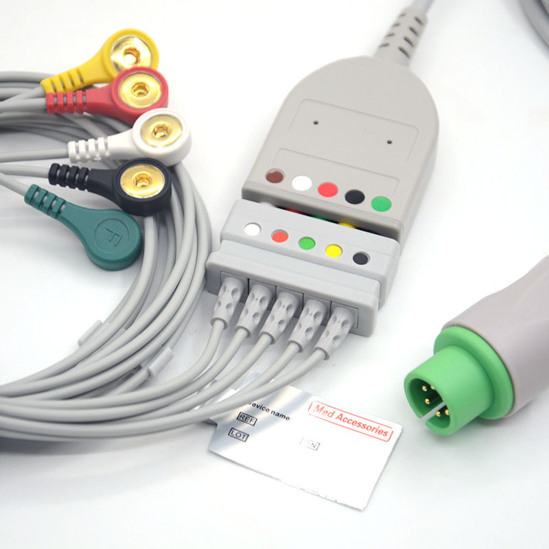 Χωρισμένο 6Pin 5 Leads ΗΚΓ Monitor Καλώδιο Γκρίζο Χρώμα Λατέξ Χωρίς Πολυλειτουργία