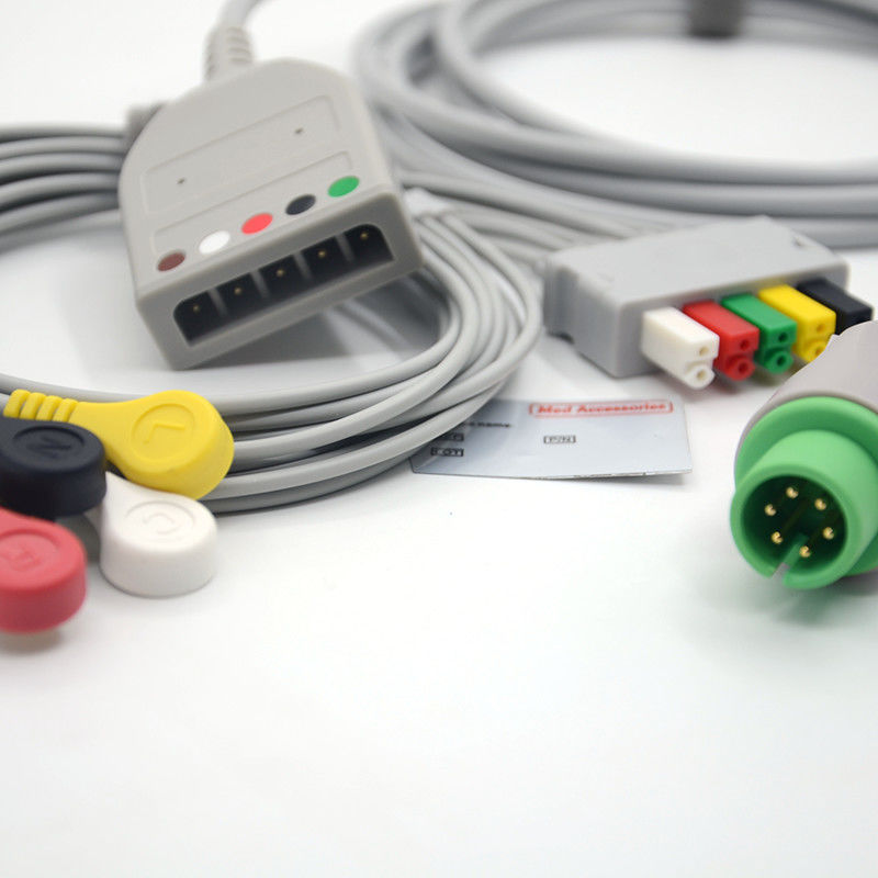 Χωρισμένο 6Pin 5 Leads ΗΚΓ Monitor Καλώδιο Γκρίζο Χρώμα Λατέξ Χωρίς Πολυλειτουργία