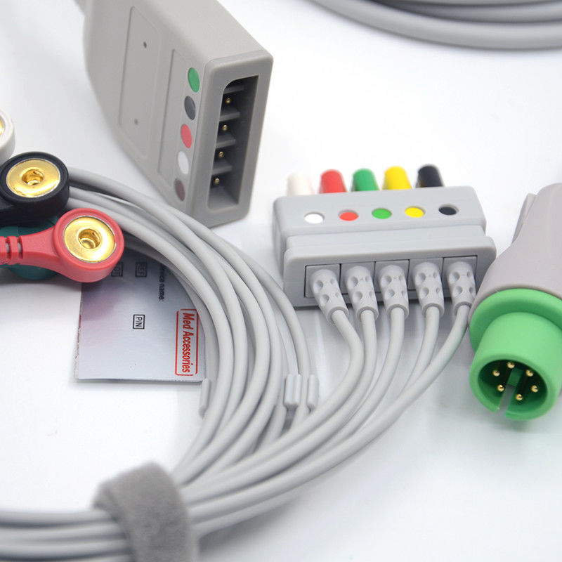 Χωρισμένο 6Pin 5 Leads ΗΚΓ Monitor Καλώδιο Γκρίζο Χρώμα Λατέξ Χωρίς Πολυλειτουργία