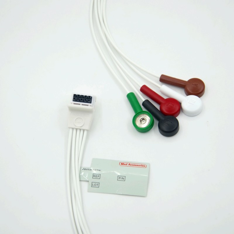 Συμβατό Mortara H3 Holter Recorder ECG καλώδιο Leadwires 5 Leads Snap AHA