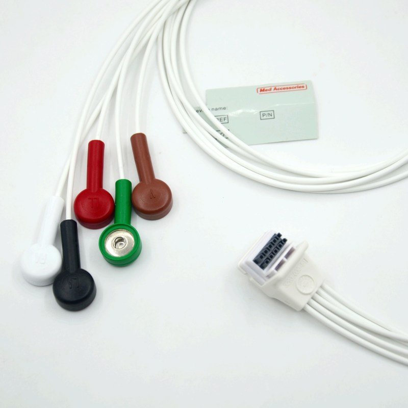 Συμβατό Mortara H3 Holter Recorder ECG καλώδιο Leadwires 5 Leads Snap AHA