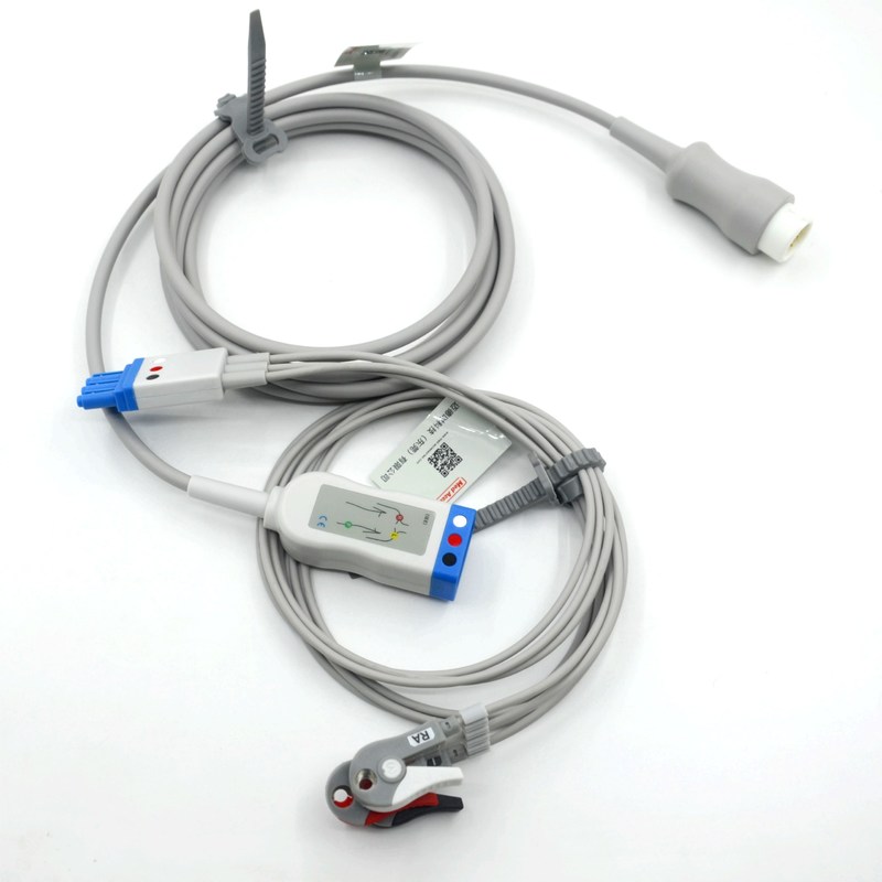 Συμβατό καλώδιο ECG 3-αγωγών Philips με καλώδια μολύβδου με λαβή AHA Color CE&ISO13485